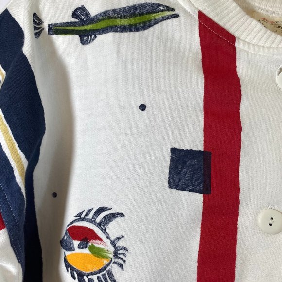 Play Alegre Nautical Print Ivory Long Sleeve Cardigan Sweater EUC Women One Size - Picture 9 of 14